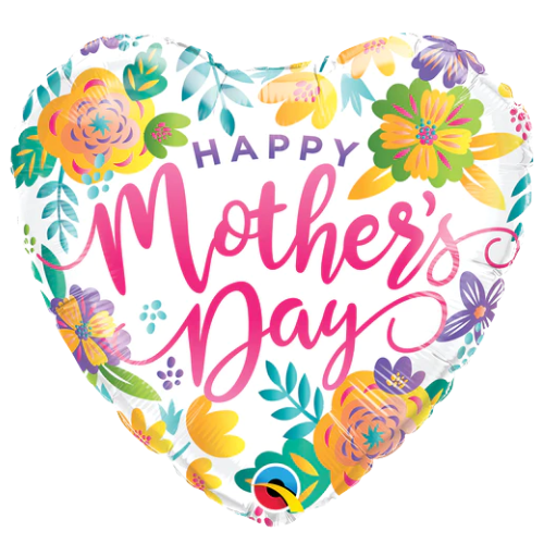 18" Mother's Day Spring Floral Heart Foil Balloon (P7) | Buy 5 Or More Save 20%