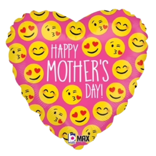 18" Emoji Mother's Day Foil Heart Balloon (P9) | Buy 5 Or More Save 20%