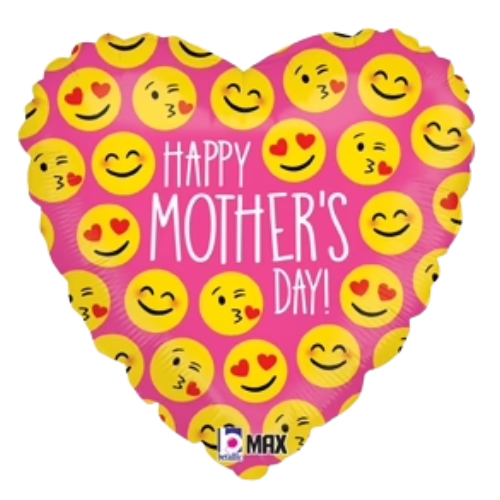 18" Betallic Emoji Mother's Day Foil Heart Balloon (WSLR4) | Clearance - While Supplies