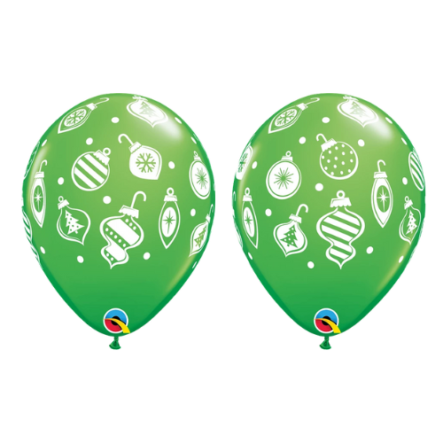 11" Qualatex Christmas Ornaments & Dots Latex Balloons | 50 Count