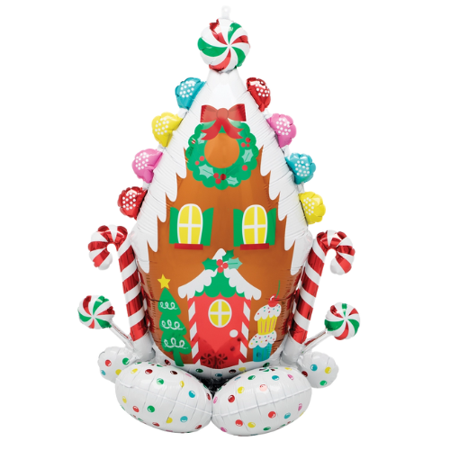 51" Gingerbread House Airloonz Foil Balloon (P26) | Stands Over 4 Feet Tall- No Helium Required!