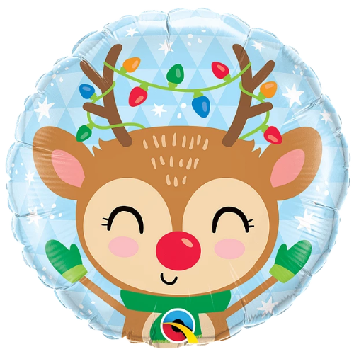 18" Reindeer & Colored Lights Foil Balloon (P23) | Buy 5 Or More Save 20%