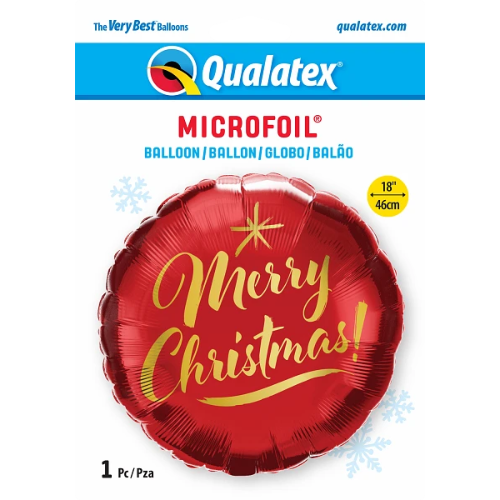 Globo de aluminio rojo con texto dorado Feliz Navidad de 18" (P23) | Compra 5 o más y ahorra un 20 %