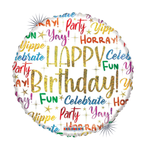 9" Happy Birthday Messages Holographic Foil Airfill Balloon | Buy 5 Or More Save 20%