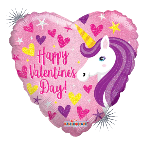 18" Happy Valentine's Day Unicorn Holographic Heart Foil Balloon (WSL)