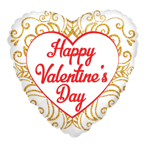 Globo de lámina de corazón con adornos dorados Happy Valentine's Day de 18" (P4) | Compre 5 o más y ahorre 20 %