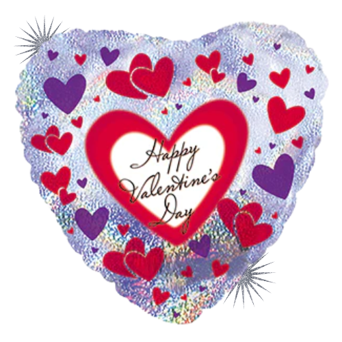 18" CTI Happy Valentines Day Red & Purple Hearts Holographic Foil Ball