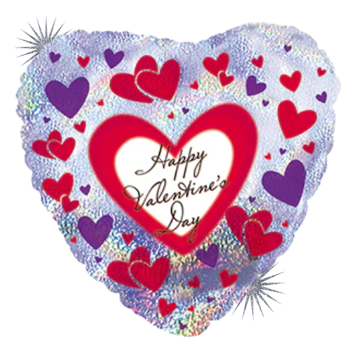 18" Happy Valentines Day Red & Purple Hearts Holographic Foil Balloon | 5 Count Package