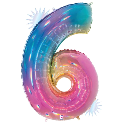 34" | 40" Opal Rainbow Foil Number Balloon | Numbers 0-9