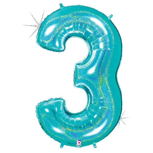 34" Betallic Holographic Robin's Egg Blue Foil Holographic Number Balloon | Numbers 0-9
