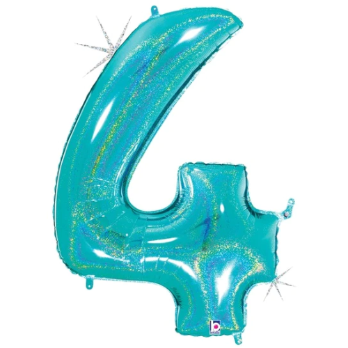 34" Betallic Holographic Robin's Egg Blue Foil Holographic Number Balloon | Numbers 0-9