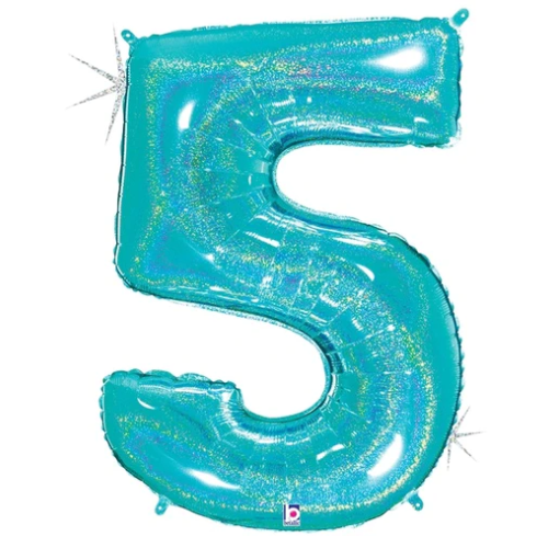 34" Betallic Holographic Robin's Egg Blue Foil Holographic Number Balloon | Numbers 0-9