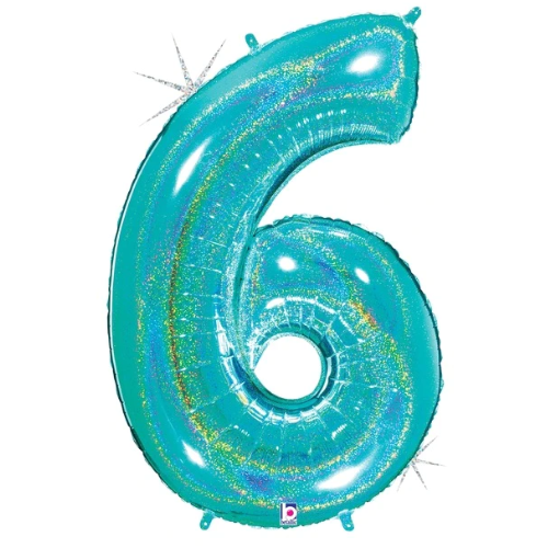 34" Betallic Holographic Robin's Egg Blue Foil Holographic Number Balloon | Numbers 0-9