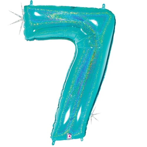 34" Betallic Holographic Robin's Egg Blue Foil Holographic Number Balloon | Numbers 0-9