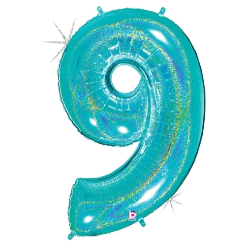 40" Holographic Robin's Egg Blue Foil Holographic Number Balloon | Numbers 0-9