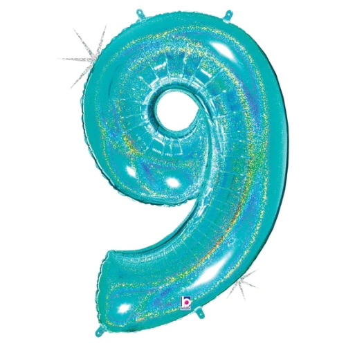 34" Betallic Holographic Robin's Egg Blue Foil Holographic Number Balloon | Numbers 0-9