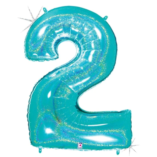 40" Holographic Robin's Egg Blue Foil Holographic Number Balloon | Numbers 0-9