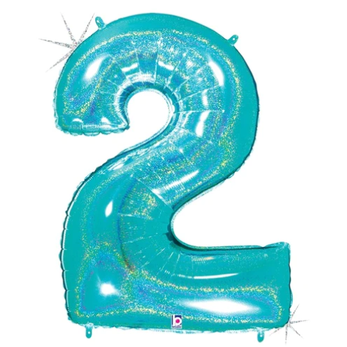 34" Betallic Holographic Robin's Egg Blue Foil Holographic Number Balloon | Numbers 0-9