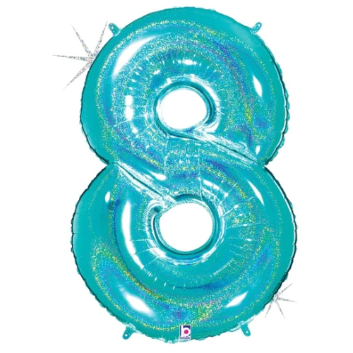 34" Betallic Holographic Robin's Egg Blue Foil Holographic Number Balloon | Numbers 0-9