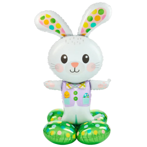 46" Spotted Easter Bunny Airloonz Foil Balloon (P30) | Stands Over 4 Feet Tall- No Helium Required!