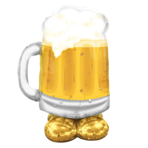 48" Big Beer Mug Airloonz Foil Balloon (P26) | Stands Over 4 Feet Tall- No Helium Required!