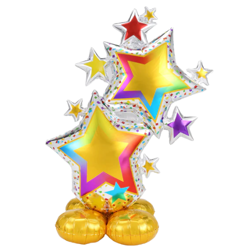 Globo de aluminio Airloonz de 59" con cúmulo de estrellas de colores | Mide más de 4 pies de alto - ¡No requiere helio!