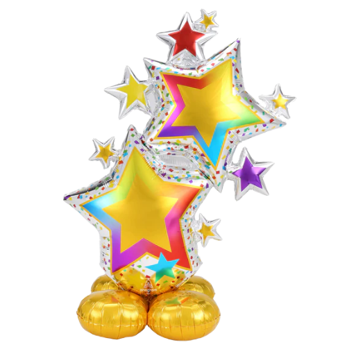 59" Colorful Star Cluster Airloonz Foil Balloon | Stands Over 4 Feet Tall - No Helium Required!