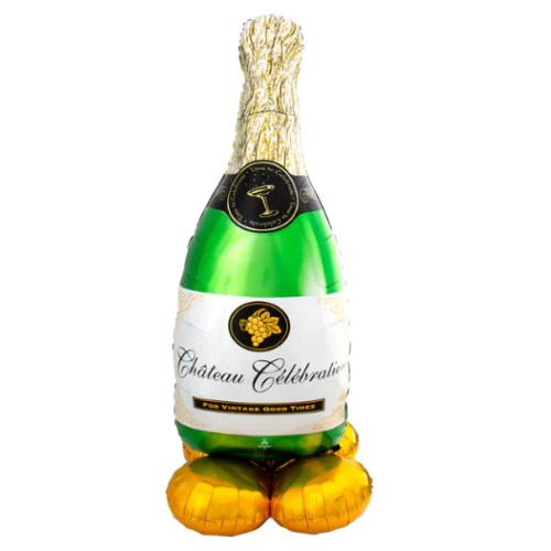 60" Bubbly Wine Bottle Airloonz Foil Balloon (P31) | Stands 5 Feet Tall - No Helium Required!