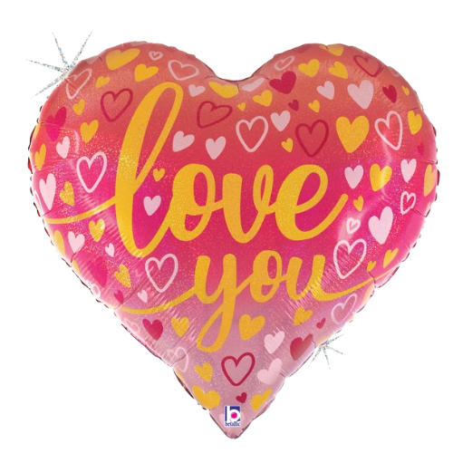 23" Ombre Love You Heart Holographic Foil Balloon (P11)