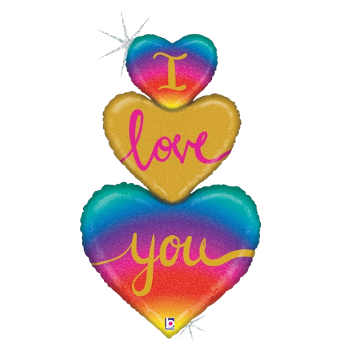 30" Rainbow Heart Love Trio Holographic Foil Balloon (P12)