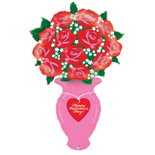 Globo de aluminio con jarrón de rosa de San Valentín con entrega especial de 60" (WSL) 