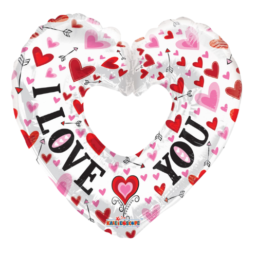 9" I Love You White Heart With Hole Foil Airfill Balloon (P18) | Buy 5 Or More Save 20%