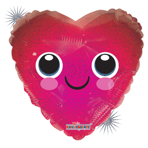 18" Corazon Con Carita Heart Holographic Foil Balloon | Buy 5 Or More Save 20%