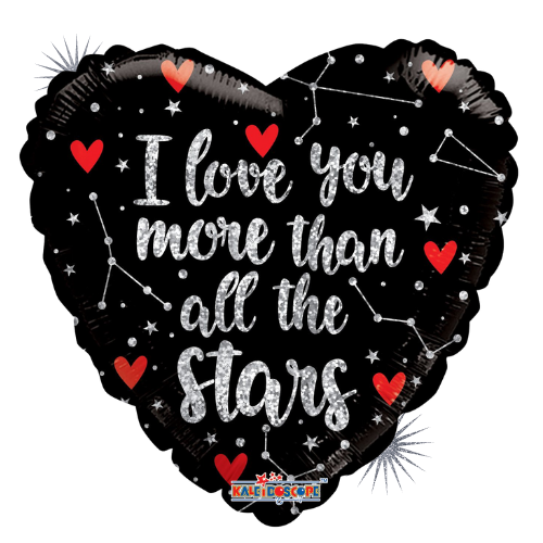 18" Conver I Love You More Than Stars Heart Holographic Foil Balloon (S5R3) | Buy 5 Or More Save 20%