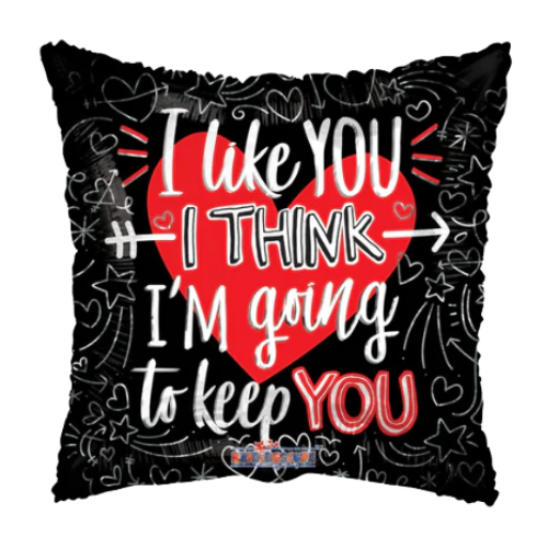 Globo de aluminio cuadrado negro I Like You de 18" (P6) | Compra 5 o más y ahorra un 20 % 