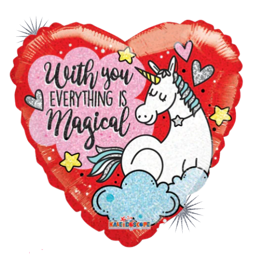 18" Unicorn Love Heart Holographic Foil Balloon (WSL)