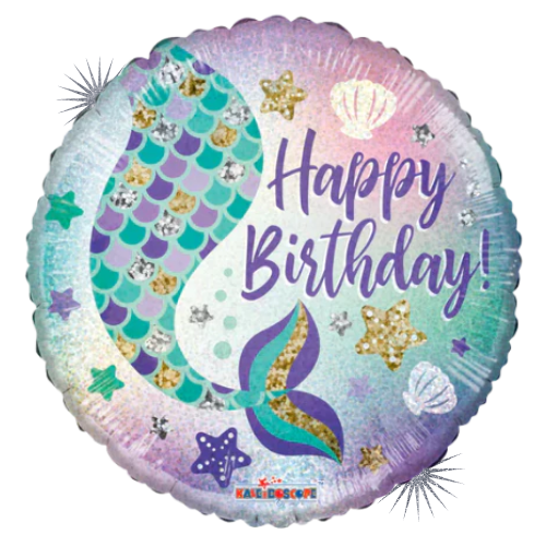 18" Birthday Mermaid Foil Holographic Balloon | Buy 5 Or More Save 20%