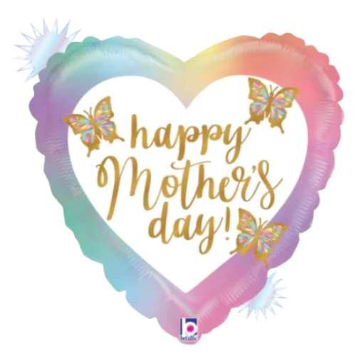Globo de papel de aluminio con forma de corazón de mariposas del Día de la Madre de 18" (P8) | Compre 5 o más y ahorre un 20 %