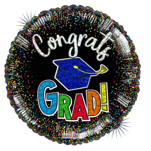 18" Congrats Grad Confetti Holographic Foil Balloon (P29) | Buy 5 Or More Save 20%