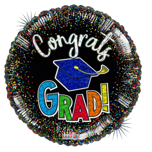 Globo de lámina holográfica de confeti de graduación de 18" (P24) | Compre 5 o más y ahorre un 20 % 