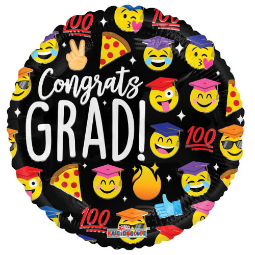 18" Conver Grad Emoticons Foil Balloon (WSLR1) | Clearance - While Supplies Last!