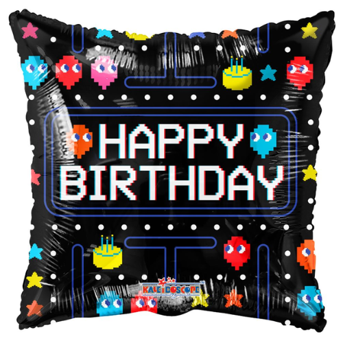 18" Happy Birthday Arcade Square Foil Balloon | Buy 5 Or More Save 20%