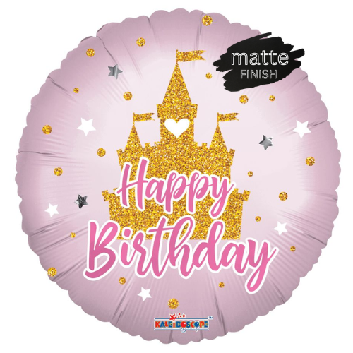 Globo de papel de aluminio mate Happy Birthday Castle de 18" | Compre 5 o más y ahorre un 20 %