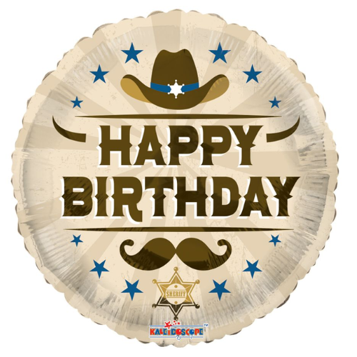18" Happy Birthday Cowboy Foil Balloon | Buy 5 Or More Save 20%