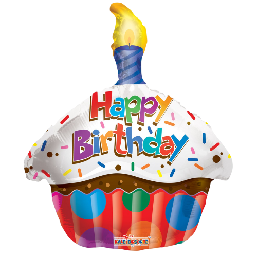 Globo de aluminio para cupcakes de 18" con diseño de feliz cumpleaños | Compre 5 o más y ahorre un 20 %