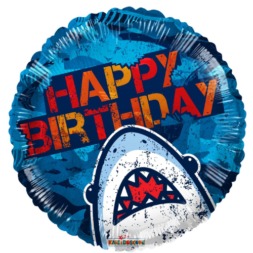 18" Happy Birthday Shark Foil Balloon | Buy 5 Or More Save 20%