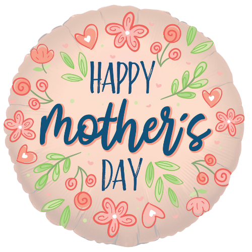 Globo de lámina mate de oro rosa con flores de feliz día de la madre de 18" (P9) | Compre 5 o más y ahorre 20 %