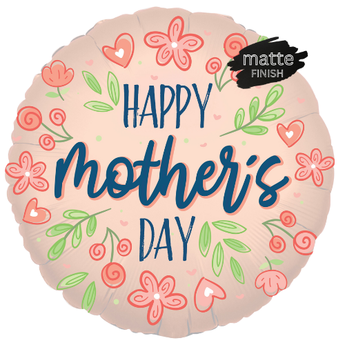 Globo de lámina mate de oro rosa con flores de feliz día de la madre de 18" (P9) | Compre 5 o más y ahorre 20 %