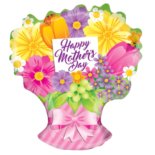 18" Happy Mother's Day Spring Flowers Bouquet Shape Non Foil Balloon (WSL) | Clearance - While Supplies Last