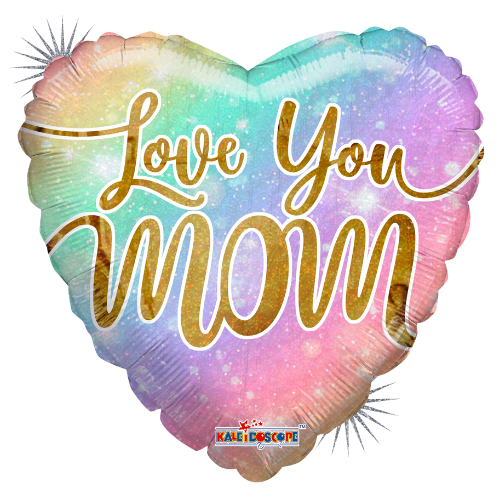 18" Love You Mom Rainbow Holographic Foil Heart Balloon (P10) | Buy 5 Or More Save 20%